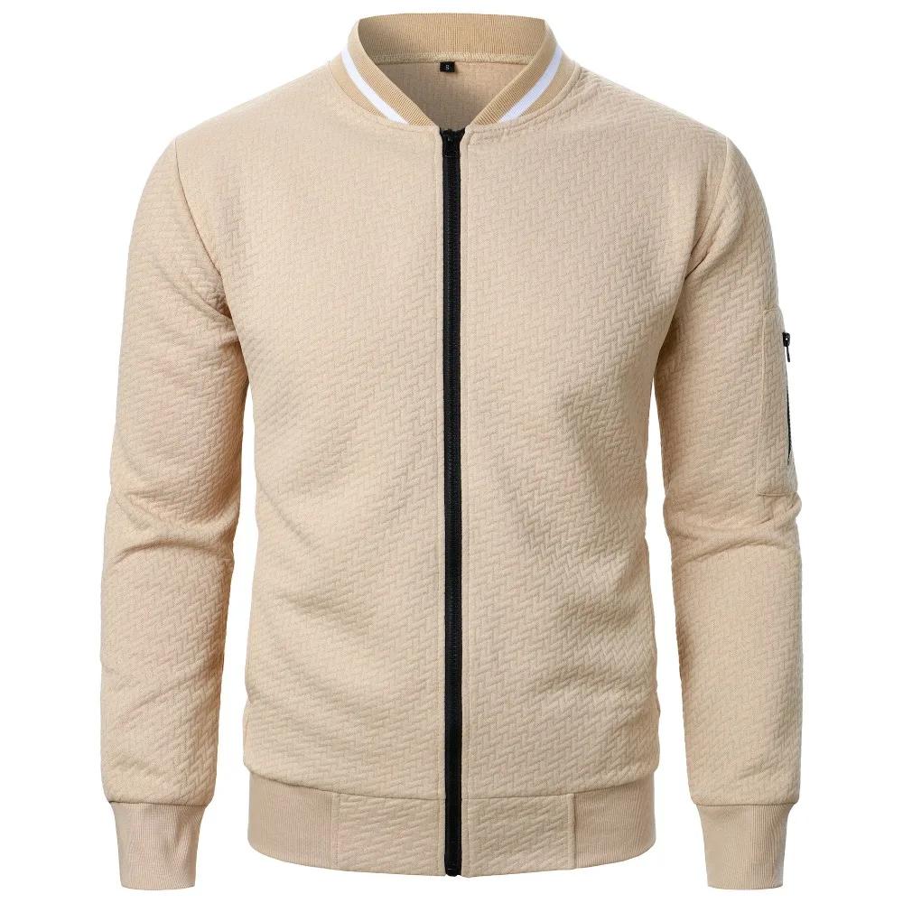 Sweat-shirt à col montant zippé pour hommes, vestes de baseball PVD, cardigan jacquard décontracté,