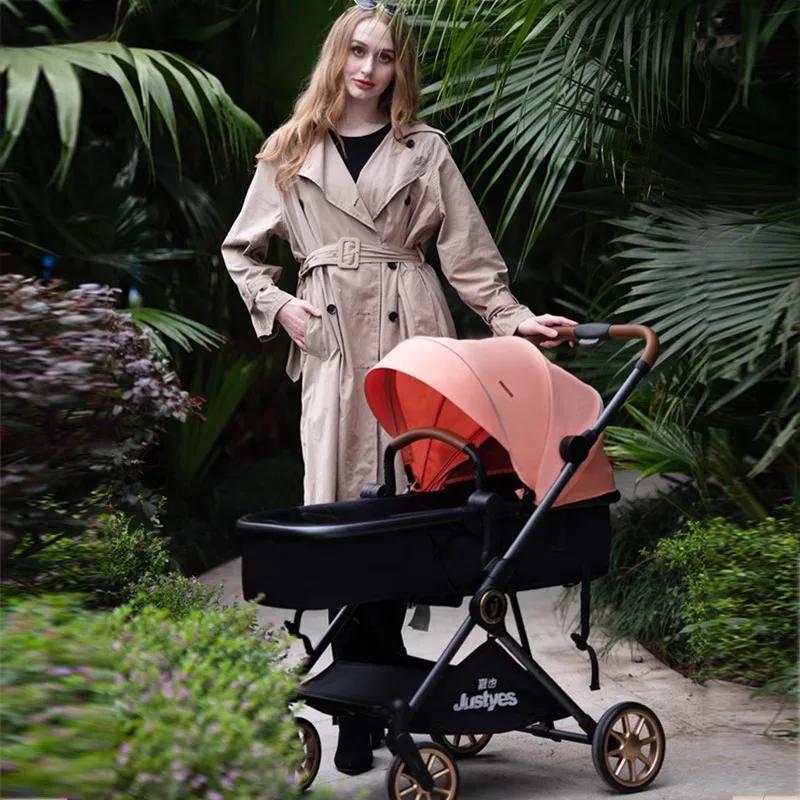 Poussette bébé bidirectionnelle à vue élevée, peut s'asseoir ou s'allonger, pliable et légère pour l