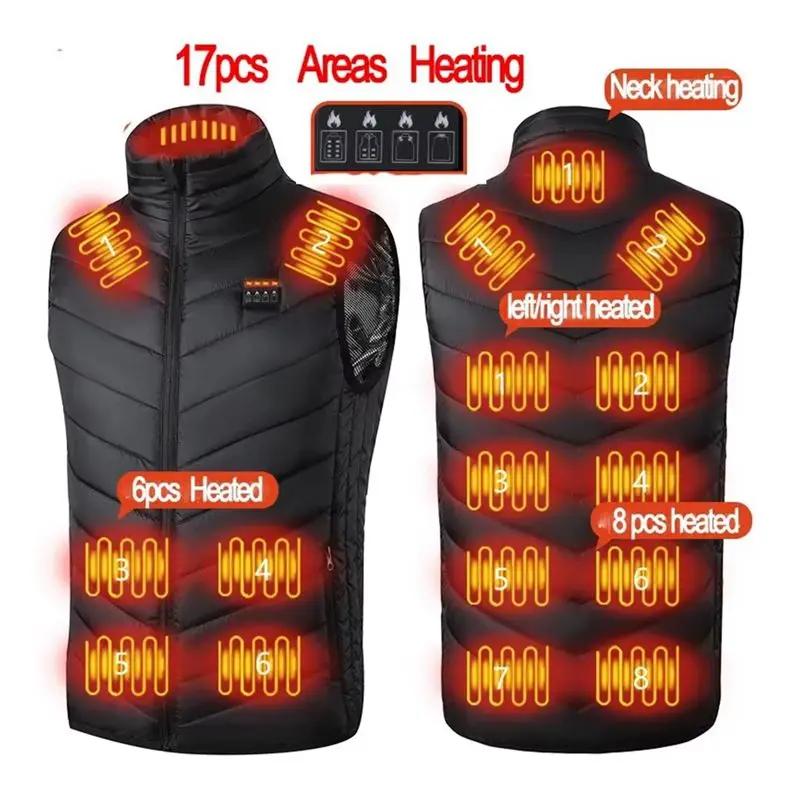 Hommes USB infrarouge 17 zones de chauffage gilet veste hommes hiver électrique chauffé gilet gilet