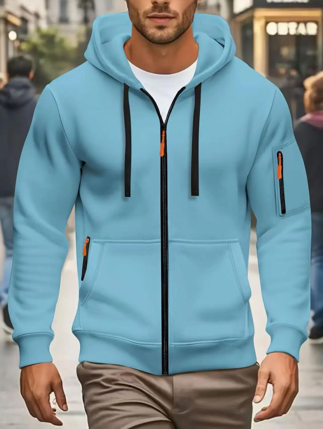 Hommes automne et hiver nouveaux sweats à capuche à manches longues sweat poche fermeture éclair con