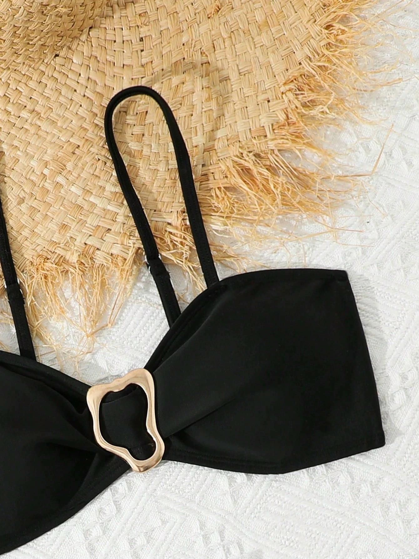 Ensemble de maillots de bain 3 pièces pour adolescentes 2026 – Bikini décoré de boucles métalliques,