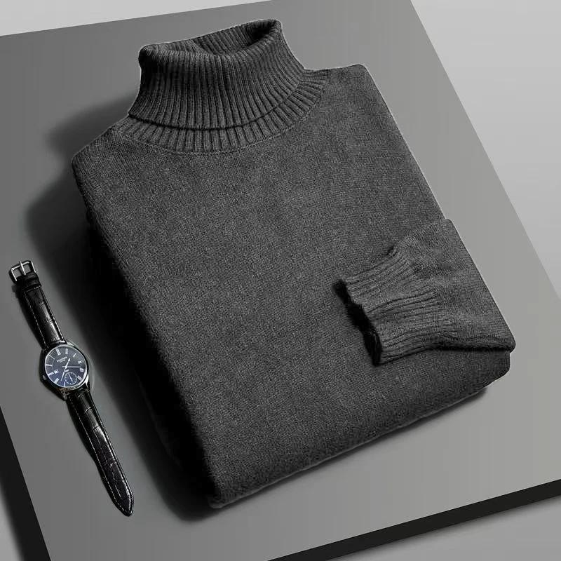 Automne hommes haute qualité tricoté pull à col roulé coupe ajustée à manches longues anti-boulochag
