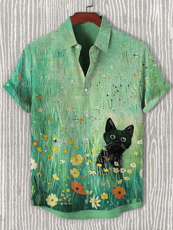 Beaux chemises graphiques pour hommes, chemises à revers boutonnées à manches courtes pour l'été, ha