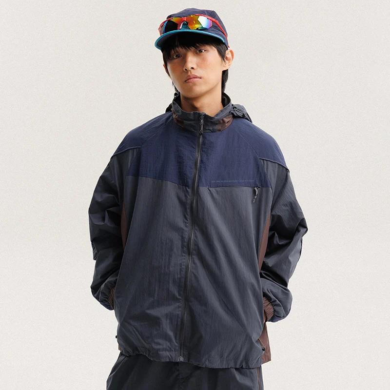 Veste cargo à capuche décontractée et ample pour homme et femme, imperméable, design à empiècements,