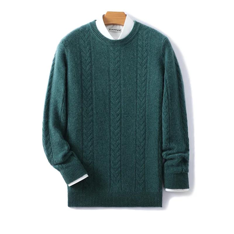 Pull en laine mérinos pour homme, col rond, épais, doux, chaud, décontracté, couleur unie, tricoté,