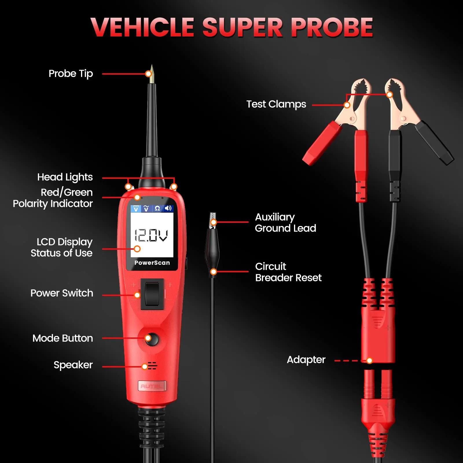 Autel PS100 testeur de sonde de Circuit d'alimentation automobile 12V 24V système électrique outil d