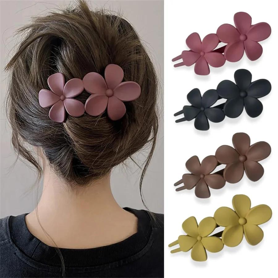 4 pièces pinces à cheveux fleur mat français Barrette à cheveux noir épingles à cheveux florales pin