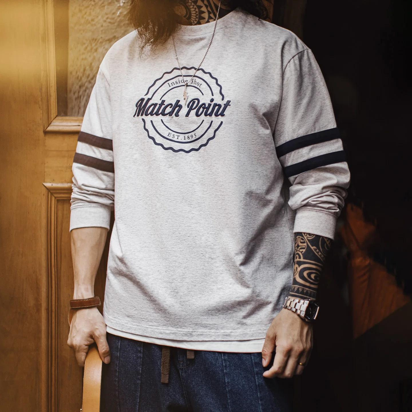 Sweat-shirt rétro à rayures brodées pour hommes, gris, léger, col rond, manches longues, pull en tri