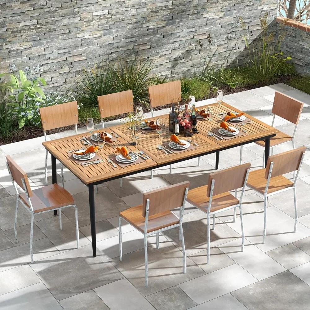 Table à manger d'extérieur pour table de patio en bois d'acacia de 8, 79 pouces avec trou pour paras