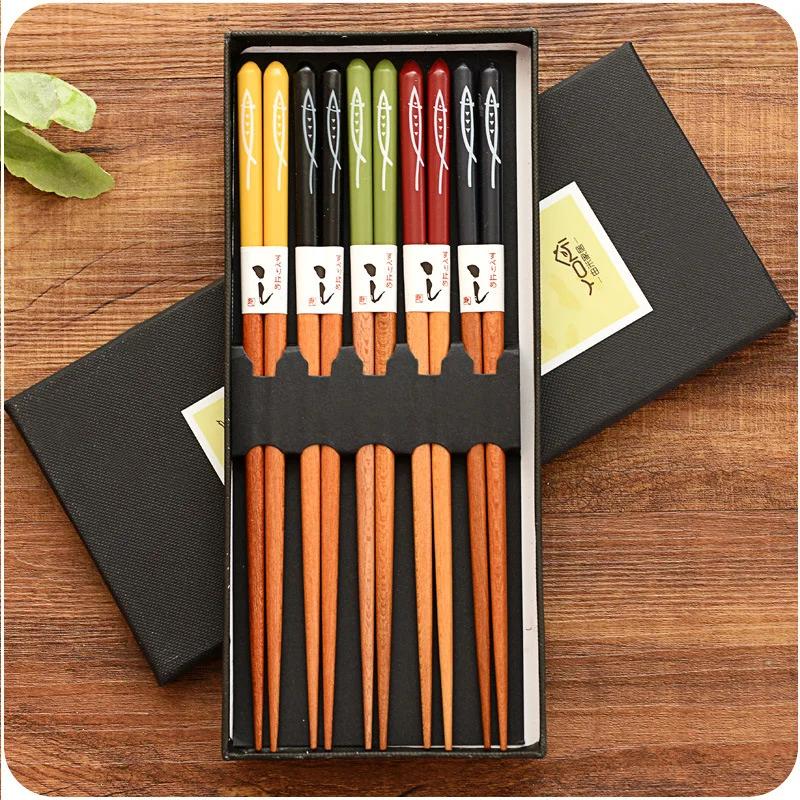 Ensemble de baguettes en bambou antidérapantes, 5 paires, vaisselle japonaise en bois naturel, nourr