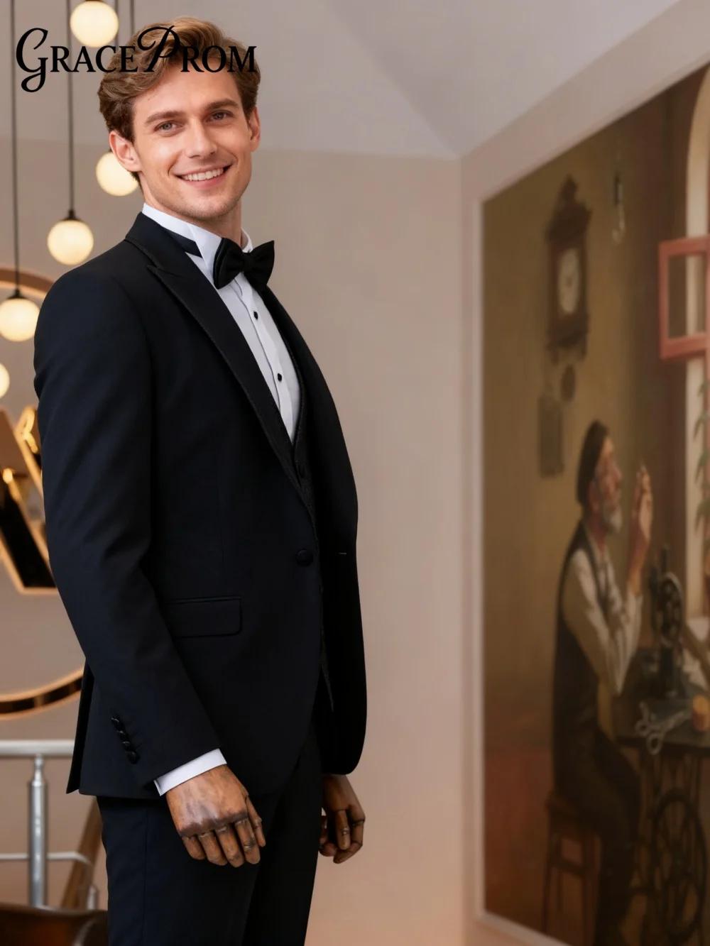 Costume classique pour hommes, 3 pièces, veste, gilet, pantalon, châle gris foncé, ensemble de costu