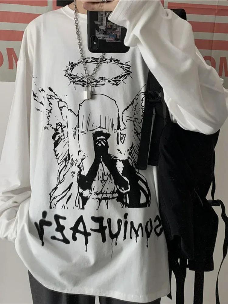 T-shirt pour hommes automne Y2k T-shirt Streetwear surdimensionné à manches longues Anime T-shirt Ha