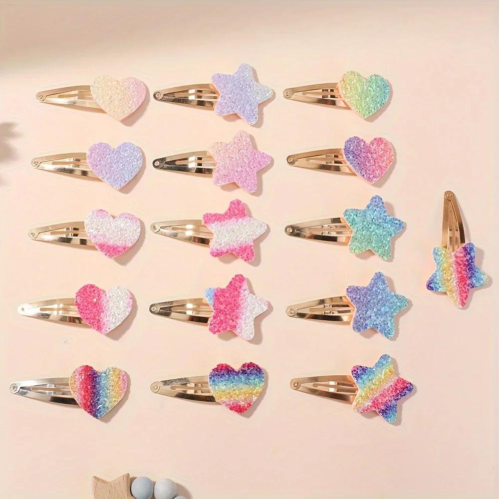 Épingles à cheveux faites à la main pour filles, 16 pièces, paillettes, fleur arc-en-ciel, lapin BB,