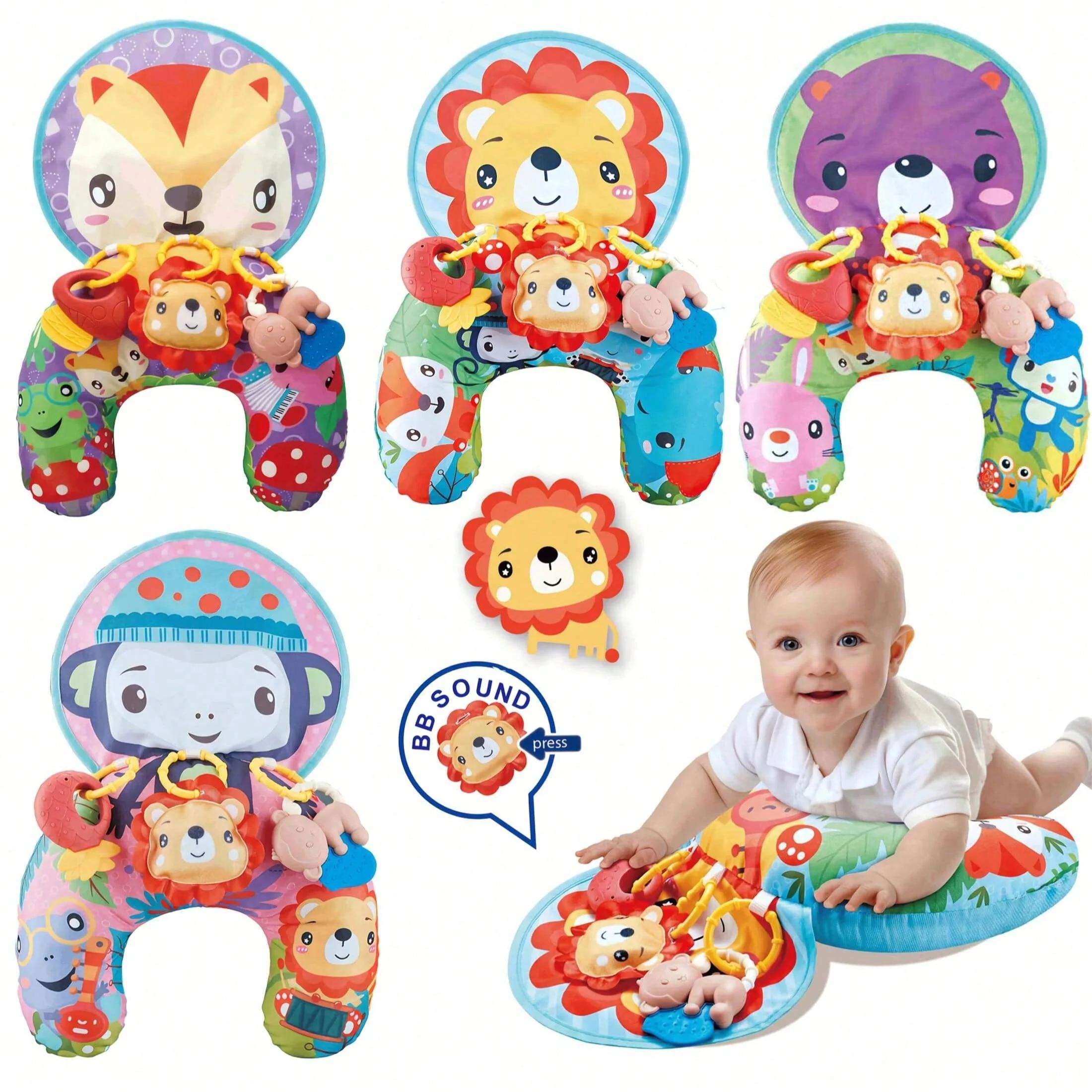 Coussin de jeu pour bébé avec hochets, tapis d'éveil multifonctionnel pour nourrissons, animaux de d