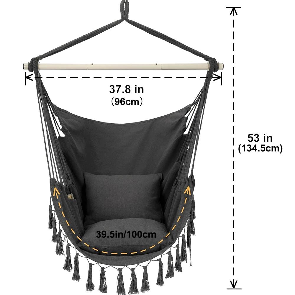 Chaise suspendue en macramé avec 2 oreillers | Balançoire en corde de coton d'une capacité de 500