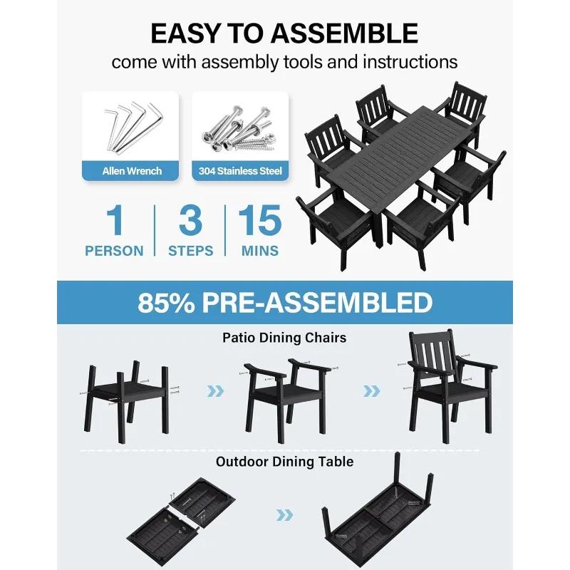 Ensemble de table de patio HIPS : table et chaises d'extérieur 7 pièces, ensemble de meubles de sall