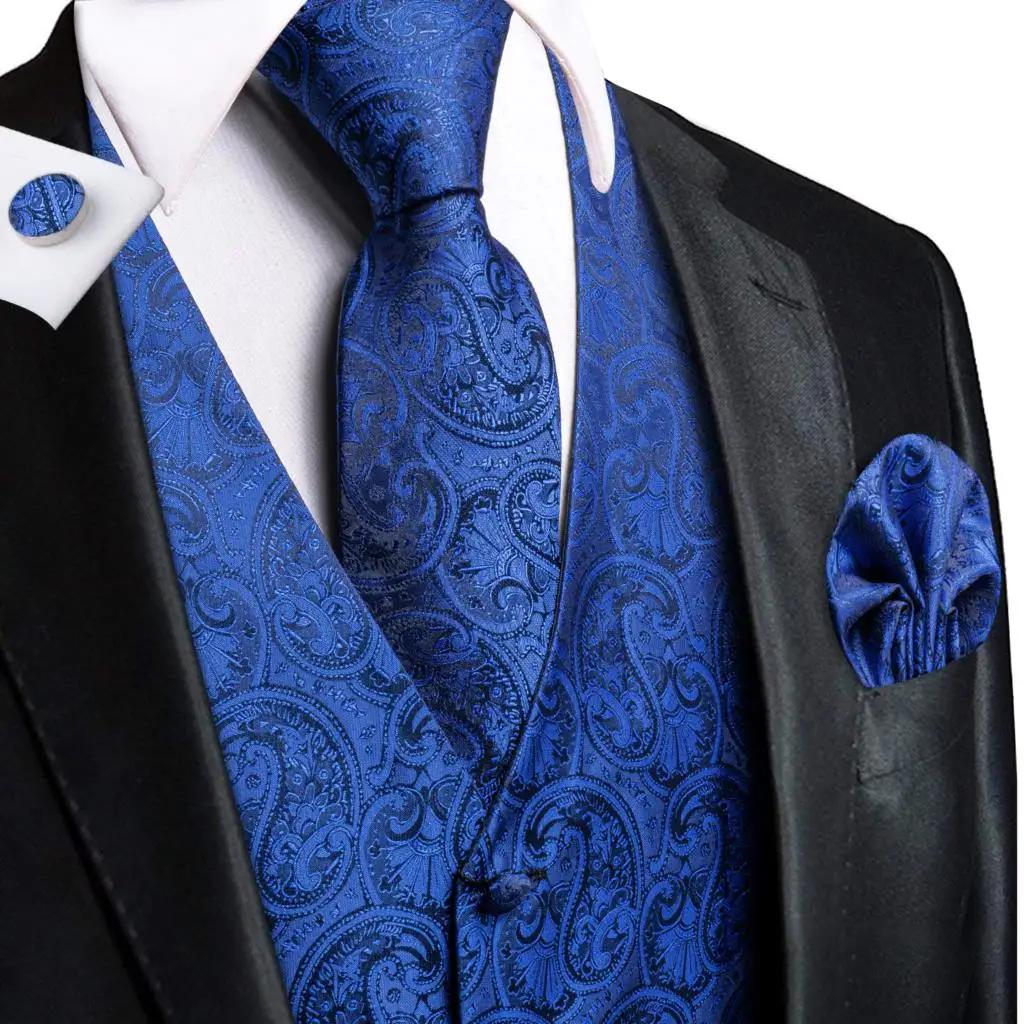 Ensemble Gilet et Cravate pour Homme Bleu Marine Royal, Veste sans Manches, Cravate, Pochette, Bouto