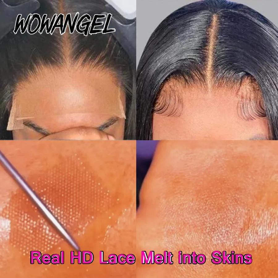 Wow Angel-Perruque Lace Front Wig Naturelle Lisse pour Femme, Cheveux Humains, Peaux Fondues, Pré-Pl