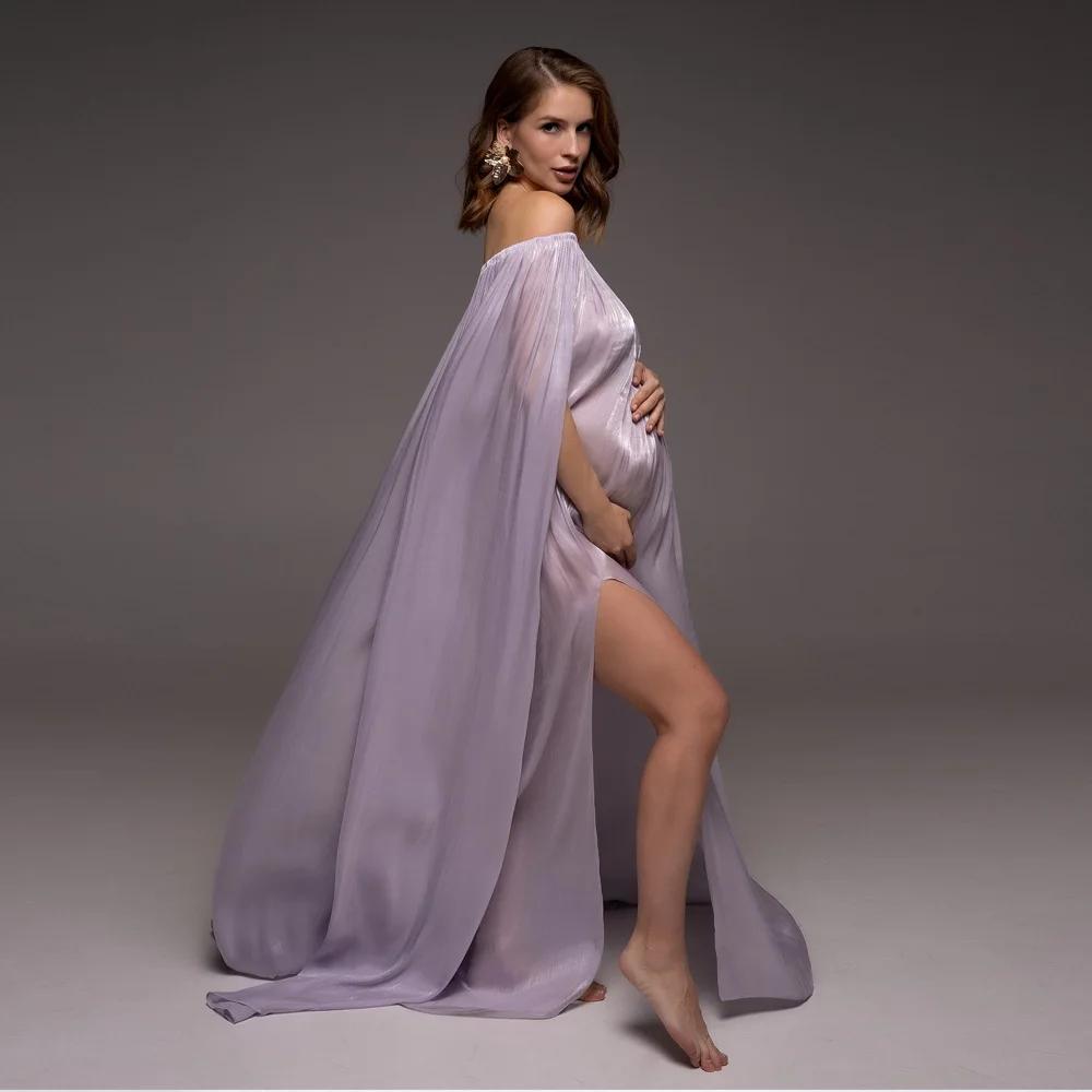Robes de photographie de maternité couleur lilas robes élégantes épaules dénudées robe de séance Pho