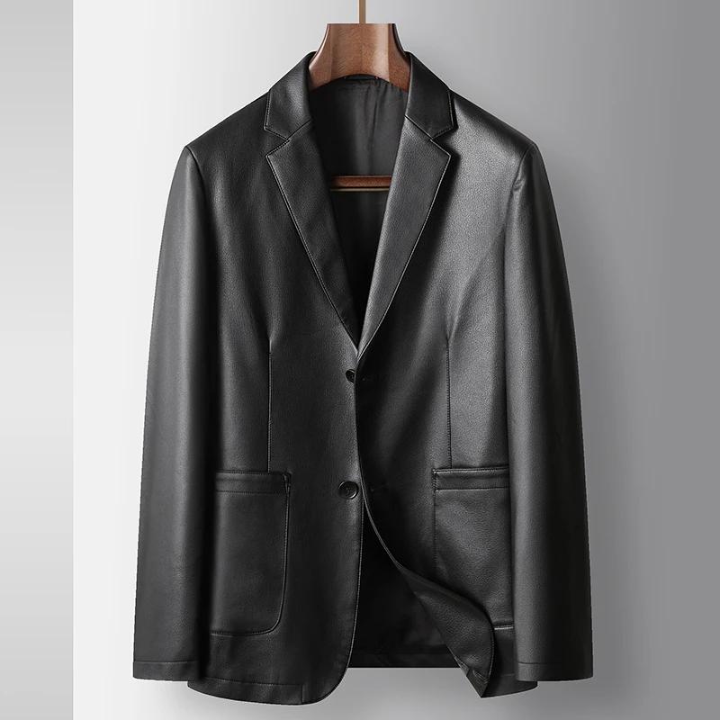 Veste de costume en cuir décontractée pour hommes, tendance d'affaires à la mode, de haute qualité,