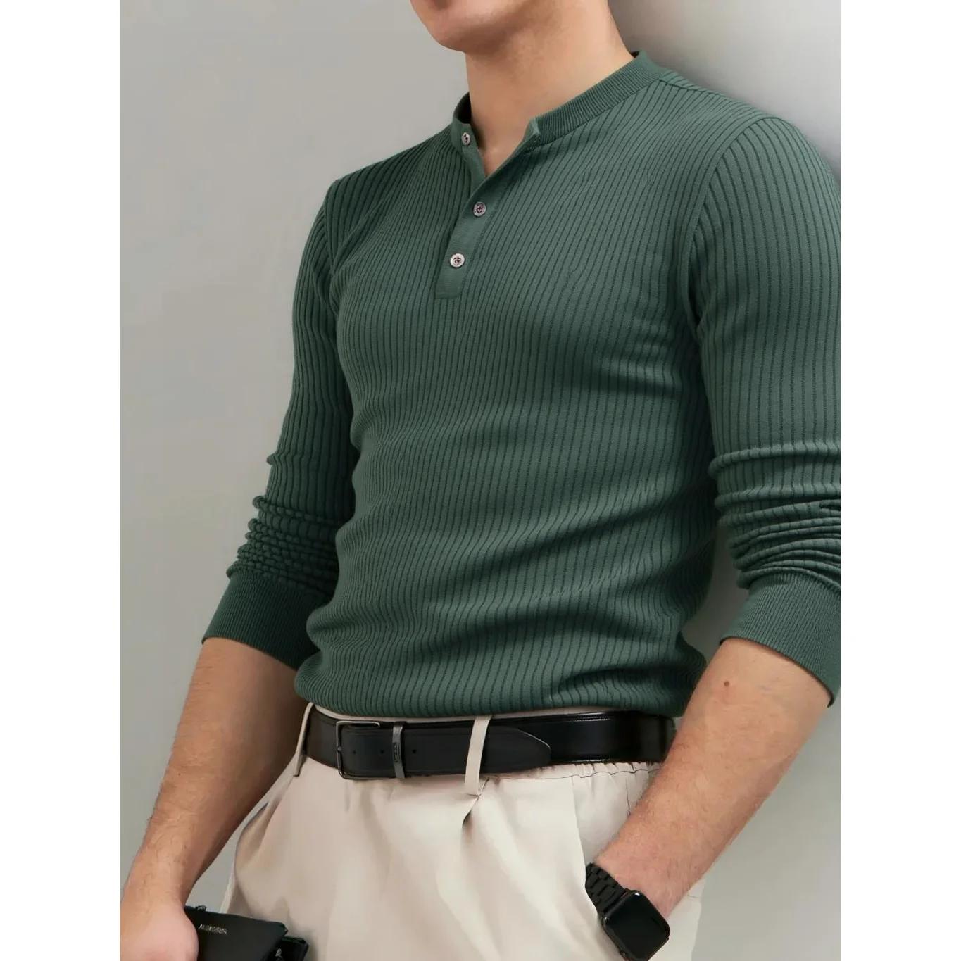 AIOPESON bouton patte Polo hommes côtelé rayure à manches longues coupe contemporaine minimaliste au