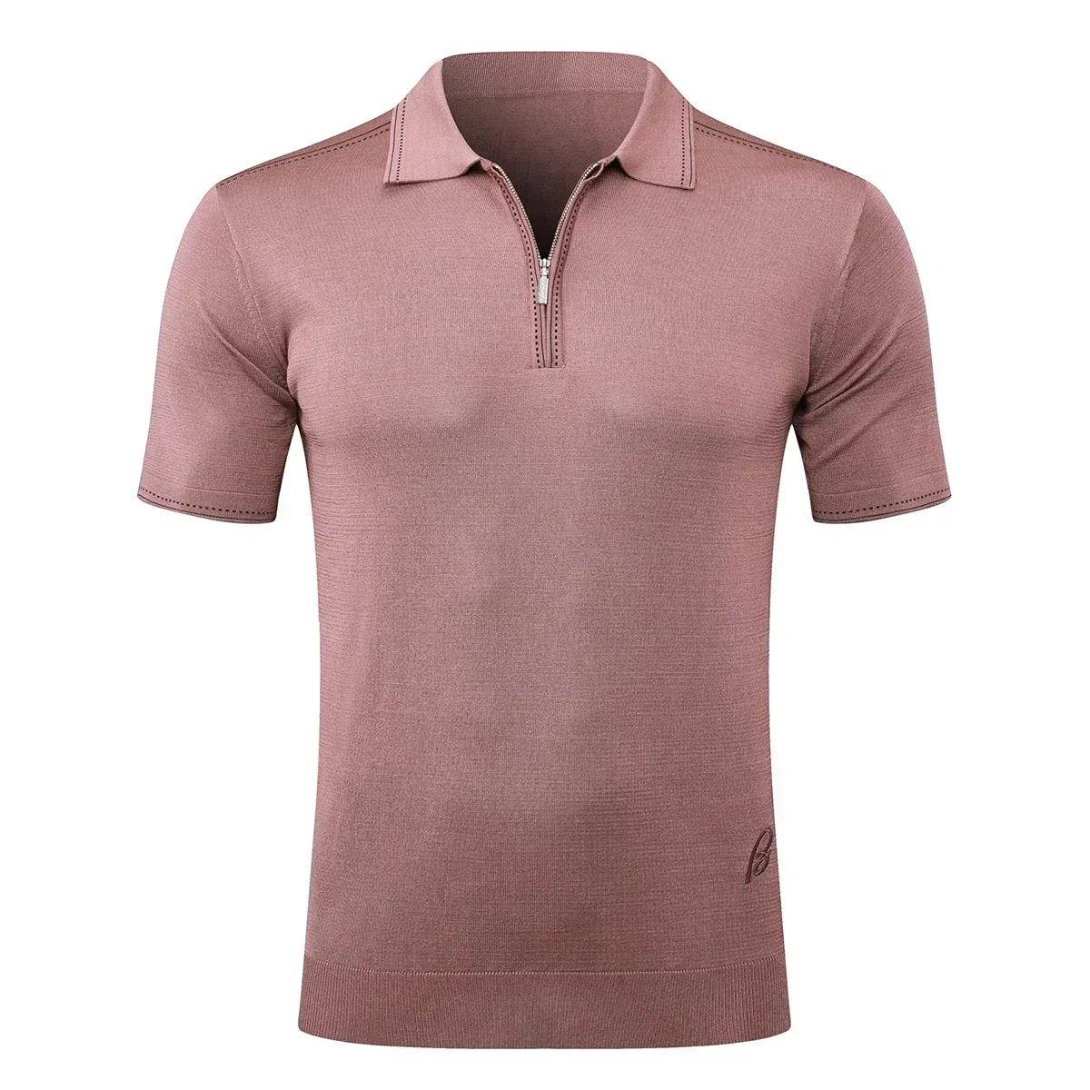BILLIONAIRE BLSK CPRT polo soie hommes 2026 nouvelle couleur unie élastique à manches courtes mince