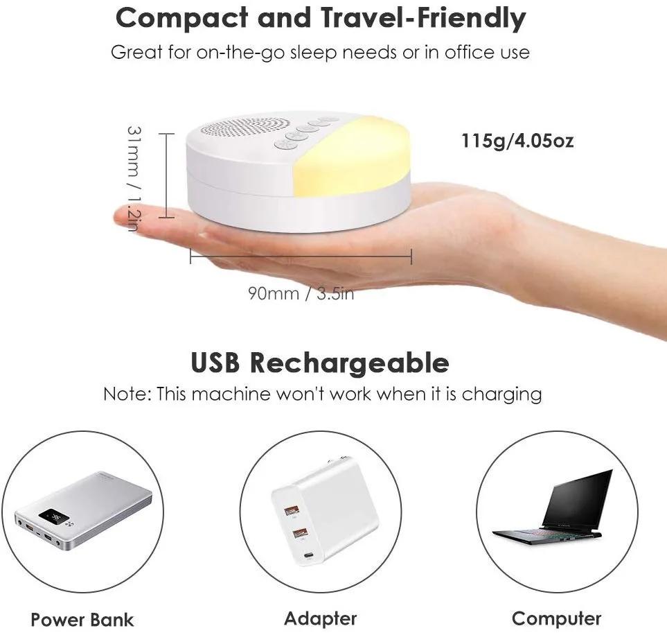 Machine à bruit blanc rechargeable USB pour bébé - Veilleuse et minuterie pour un sommeil paisible
