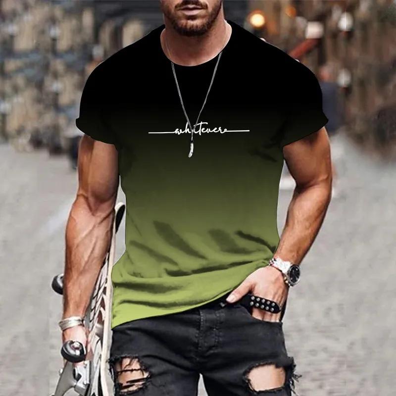 T-shirt col rond pour hommes, confortable et respirant, avec lettres dégradées imprimées, haut tenda