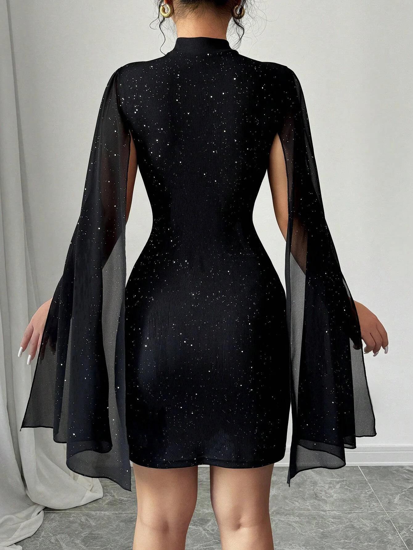 Mini robe Cape à col montant pour femmes, Sexy, paillettes scintillantes, soirée en boîte de nuit, m