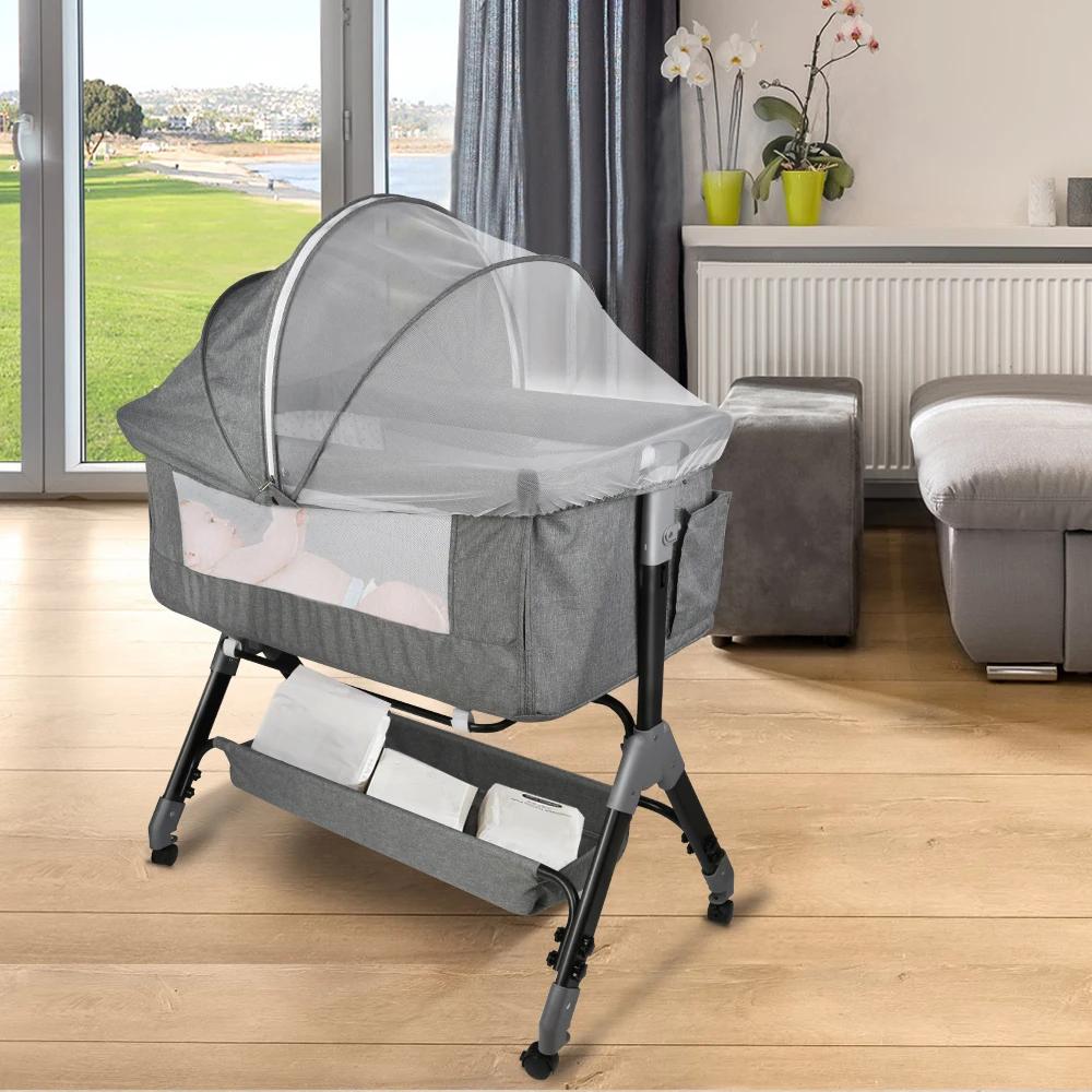 Lit Bébé jusqu'à 9 kg, Cododo Bébé, Réglage de la Hauteur 4 Hauteurs, Inclinaison, 4 Roulettes avec