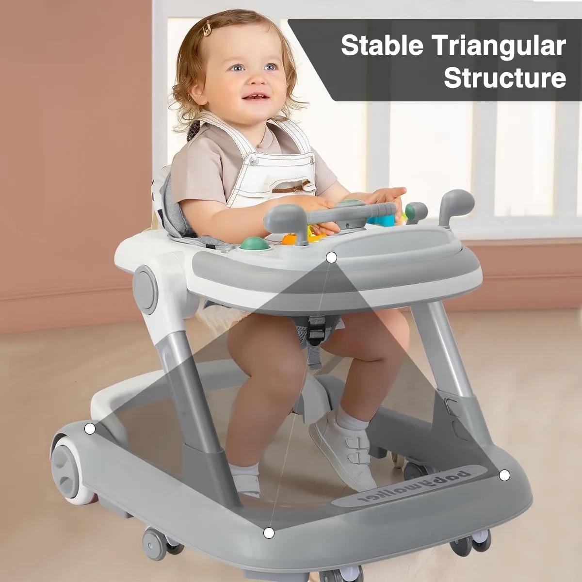 Trotteur 2 en 1 pour bébé, trotteur pour tout-petits avec plateau d'alimentation amovible et plateau