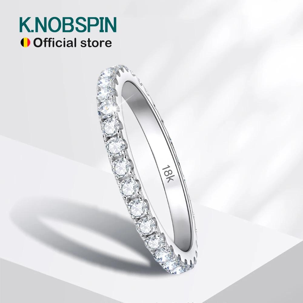KNOBSPIN-Bague Moissanite en Argent Sterling 925 et Or Blanc Massif 18k, Alliance d'Éternité, Fiança
