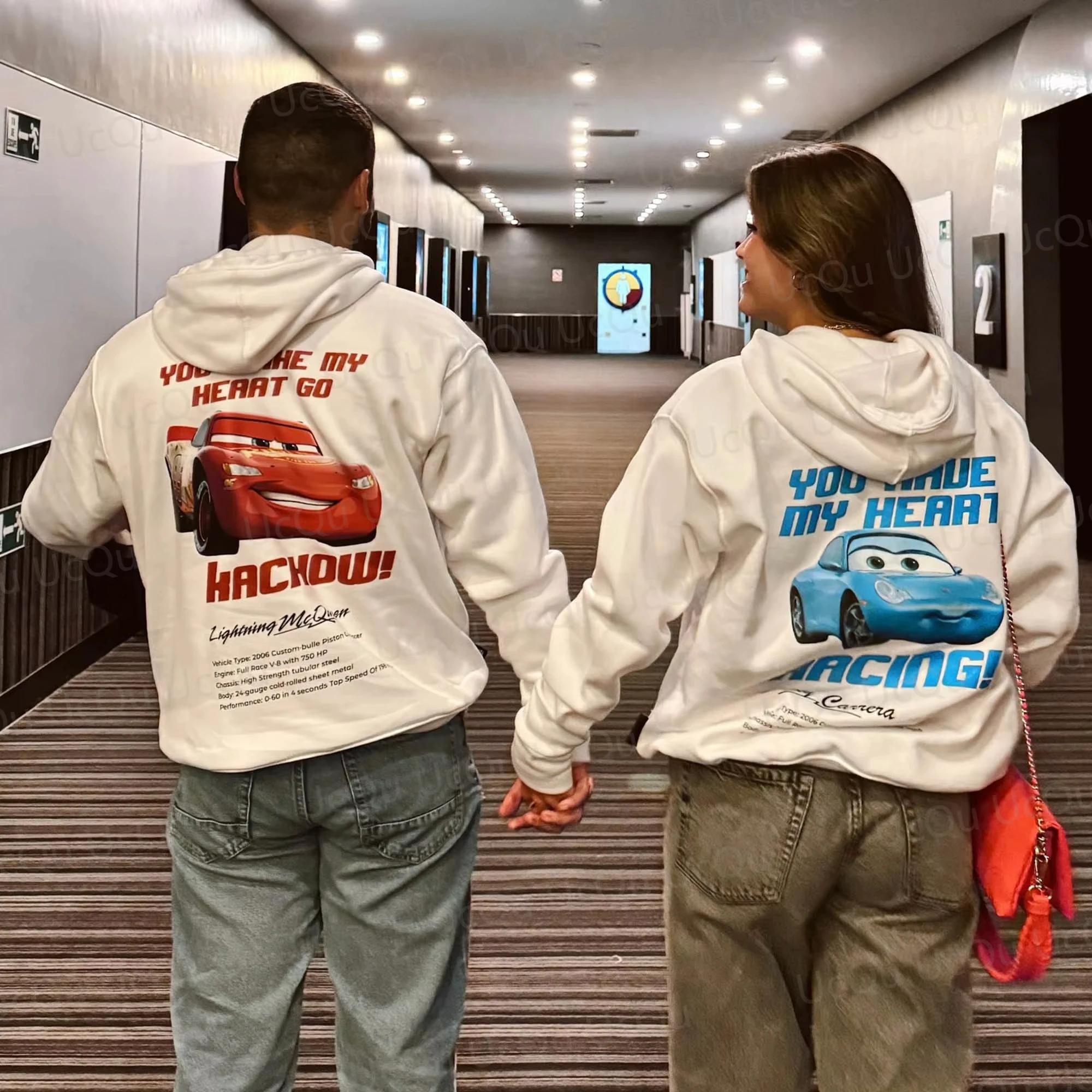 Sweat-shirt Cars Lightning McQueen & Sally pour couple - Vêtements assortis été 2025 en coton