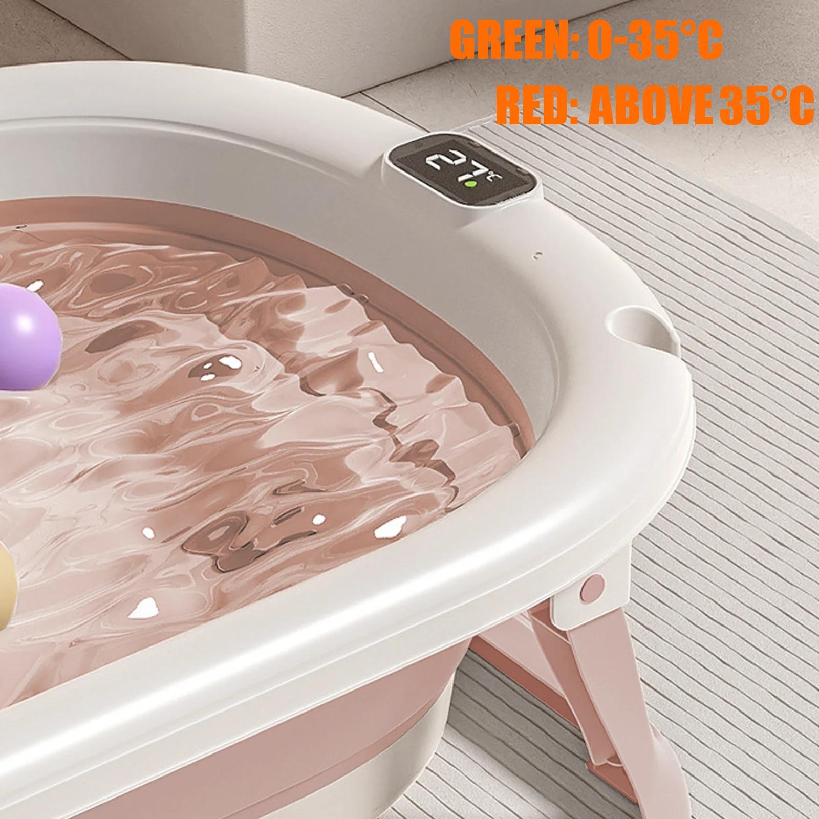 Baignoire Pliable Bébé, Avec Thermometre Digital, Coussin De Bain, Compacte Portable, Gris/Rose/Kaki