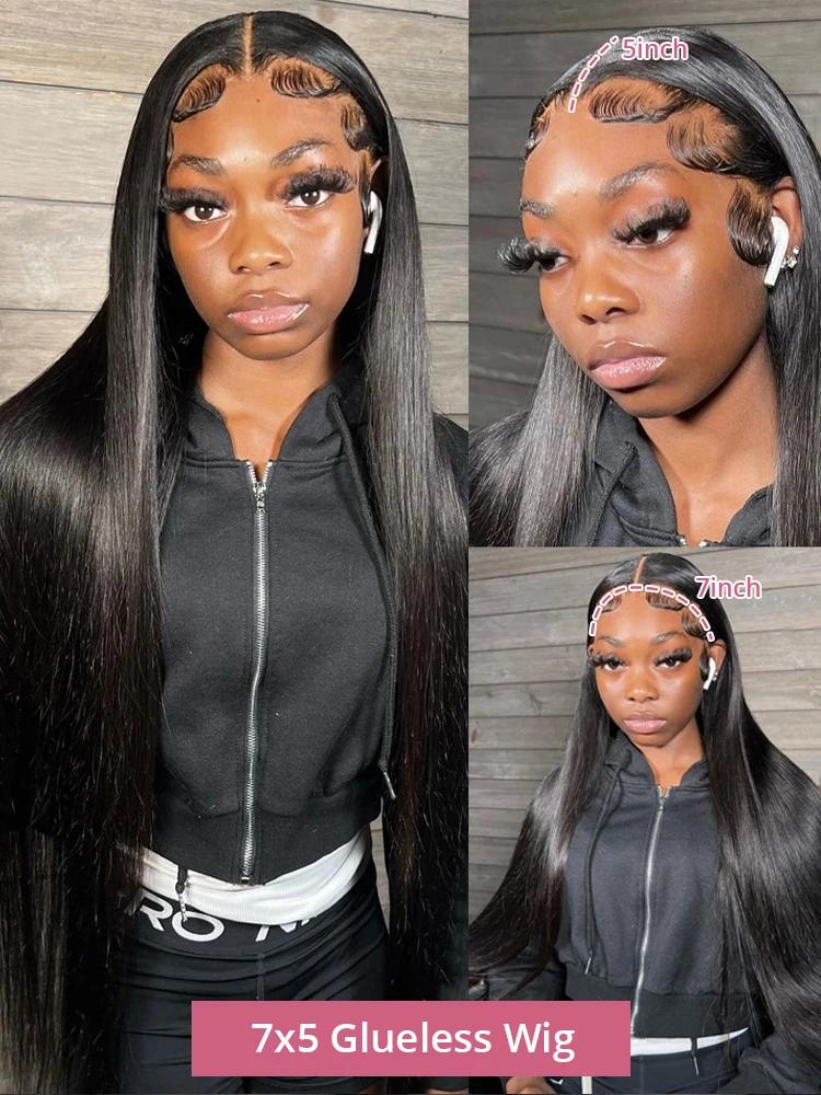 Perruque Lace Closure Wig sans colle naturelle, cheveux humains, pre-plucked, closure 7x5, 13x4, nai