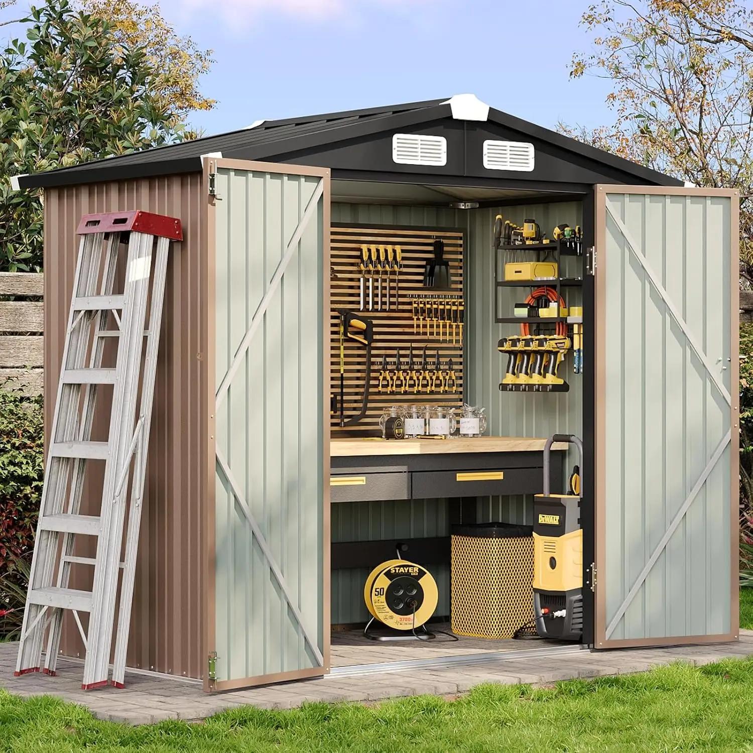 Abri de rangement extérieur 6,2x4 pieds métal - Portes verrouillables - Hangar outils jardin patio