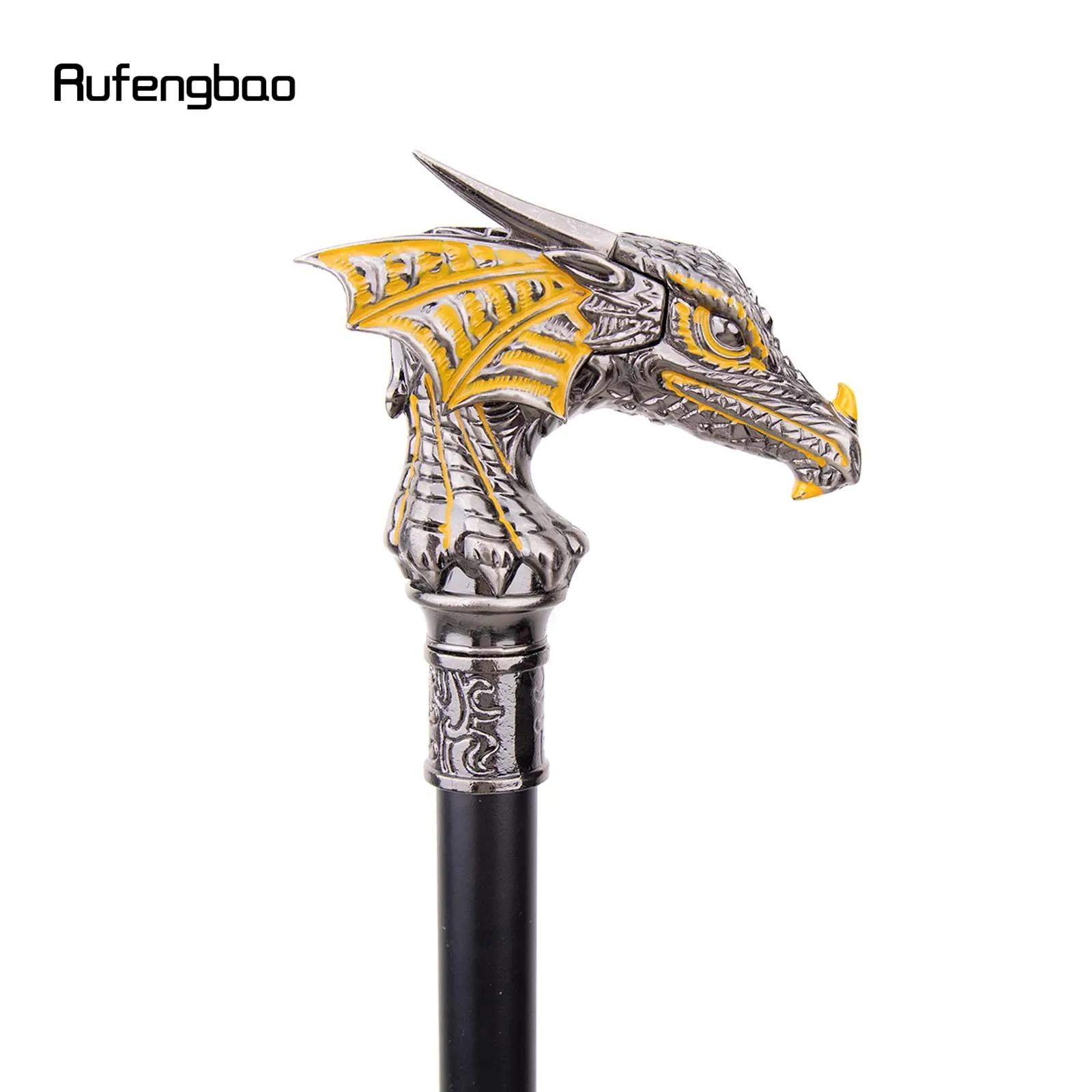 Bâton de marche tête de Dragon de luxe, 93cm, noir, or, avec plaque cachée, auto-défense, mode canne