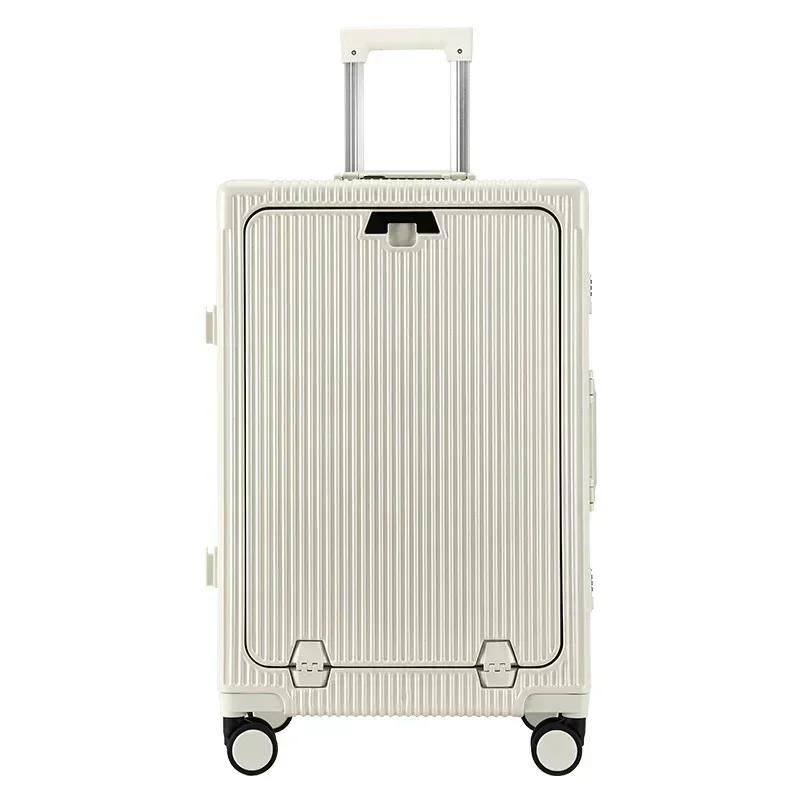 Valise à bagages roulante de grande capacité, ouverture frontale, cadre en aluminium ABS + boîtier d
