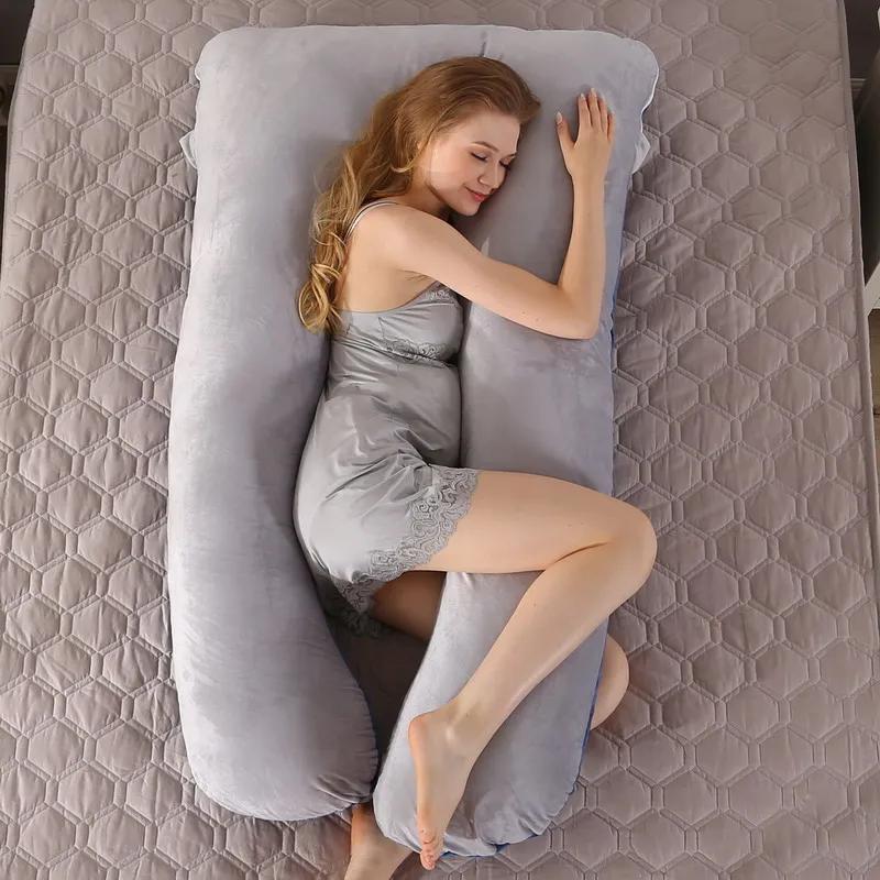 Coussin de maternité gris bleu 120x70cm - Coussin de grossesse en peluche douce pour dormir, soutien