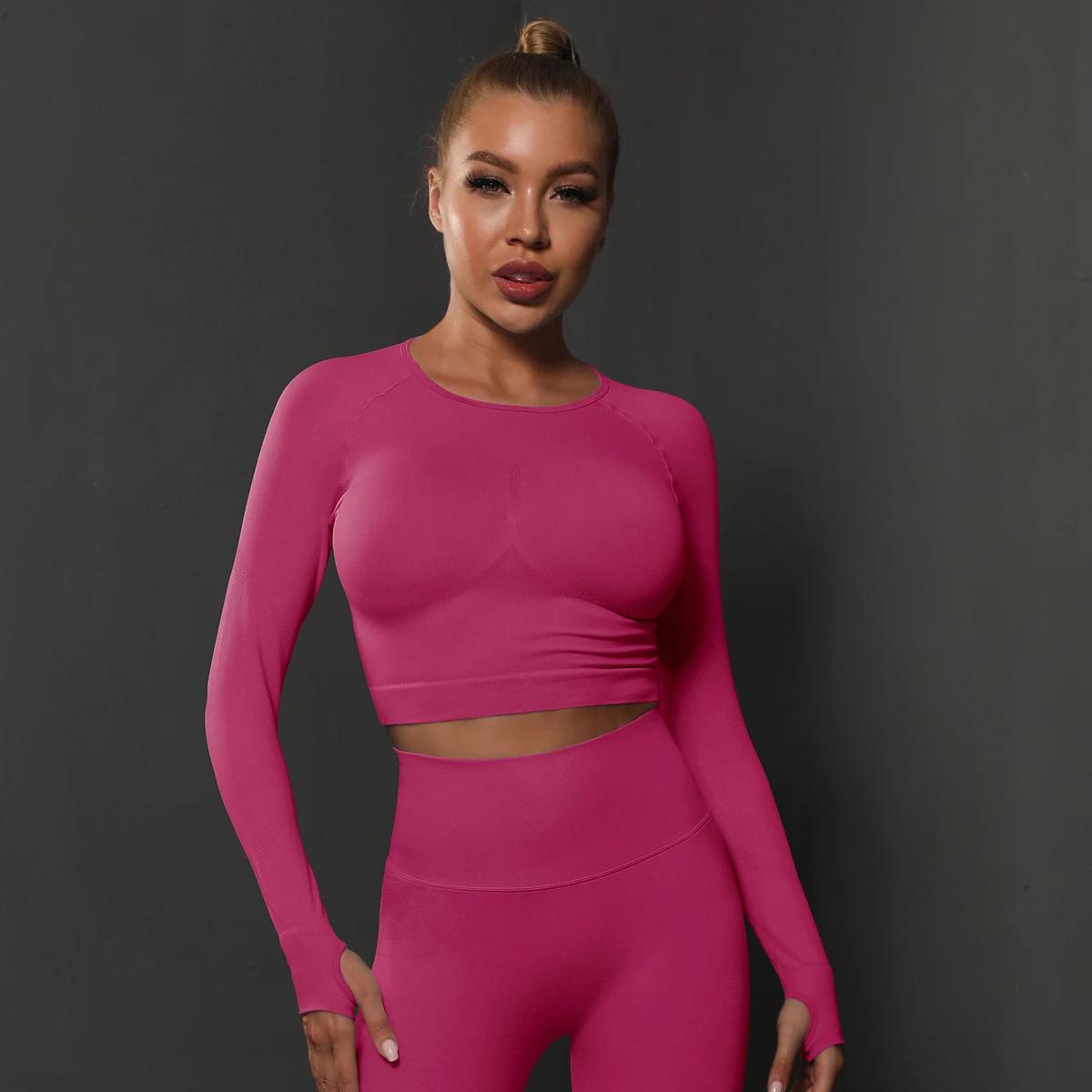 Ensemble 2 pièces pour femmes, combinaisons de gymnastique sans couture, pantalons de sport + chemis