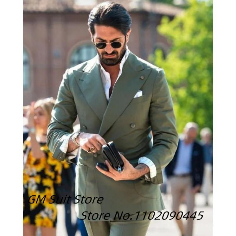Costume deux pièces pour hommes, couleur unie, Double boutonnage, revers à pointes, coupe cintrée, p