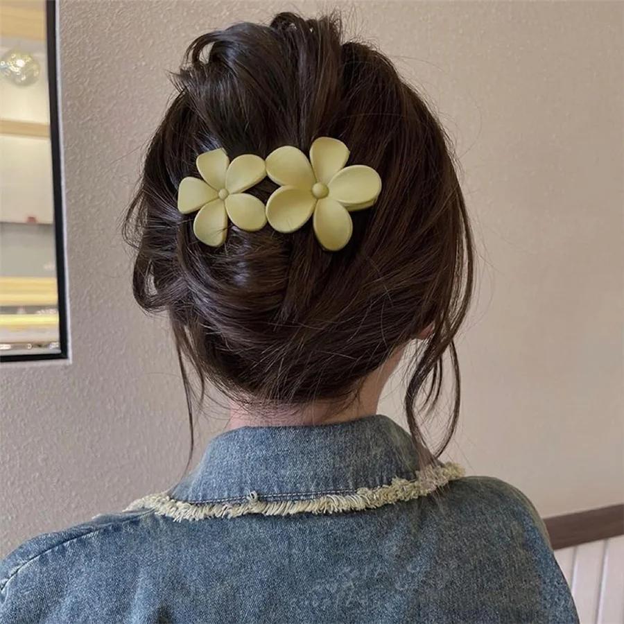 4 pièces pinces à cheveux fleur mat français Barrette à cheveux noir épingles à cheveux florales pin