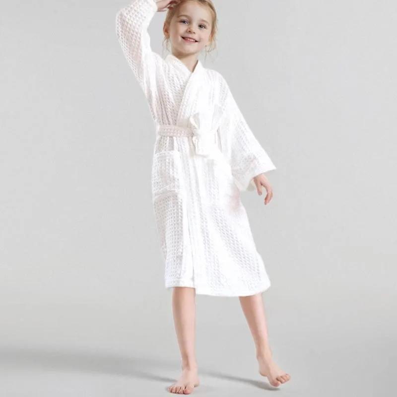 Peignoir de bain en coton pour enfants, absorbant et à séchage rapide, long, avec capuche, en tissu