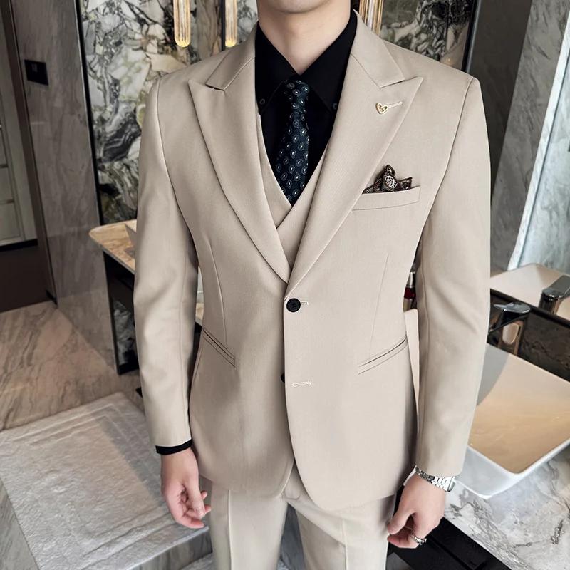 Ensemble trois pièces coupe cintrée Style coréen deux boutons garçons d'honneur costume d'affaires d