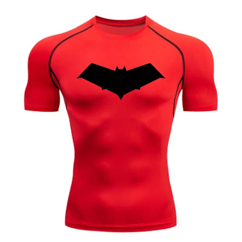 Été décontracté course Compression T-Shirt hommes hauts chauve-souris imprimé séchage rapide Fitness
