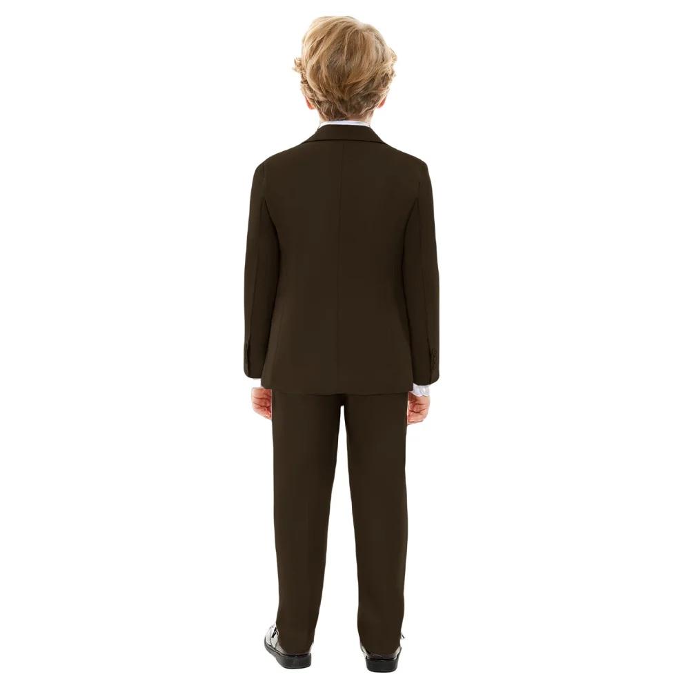 Ensemble de tenue de mariage classique marron à fleurs pour garçon, bleu, hôte de Piano formel pour