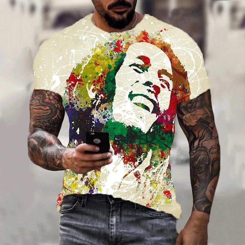 Nouveau Harajuku 3d T-shirt Bob Marley imprimé hommes à manches courtes été décontracté respirant su