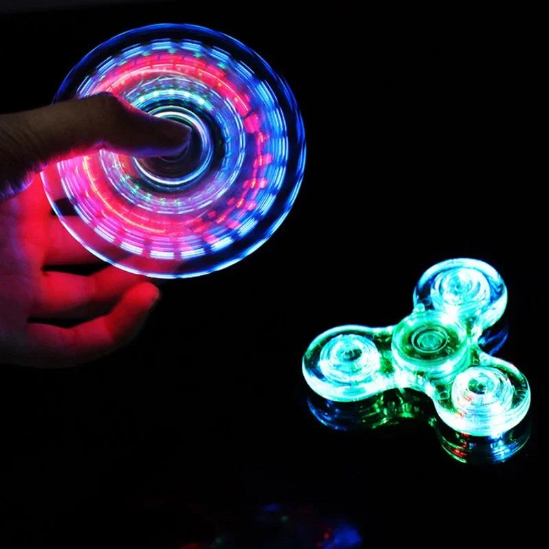 Fidget Spinner lumineux à lumière LED, briller dans la nuit, EDC Figet Spiner, jouets anti-Stress po