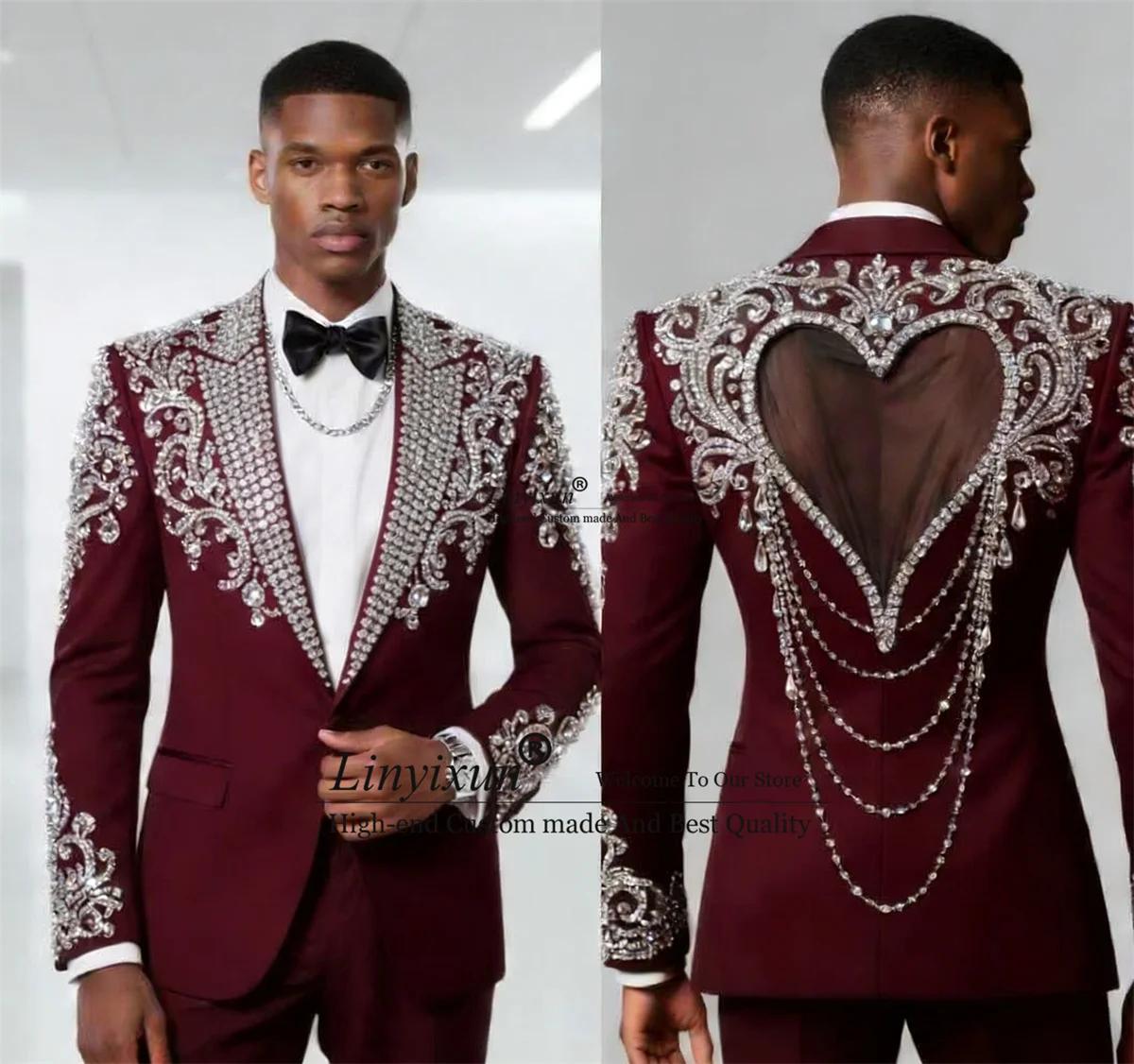 Costumes pour hommes en pierres de diamant scintillantes, ensembles de 2 pièces, blazers pour hommes