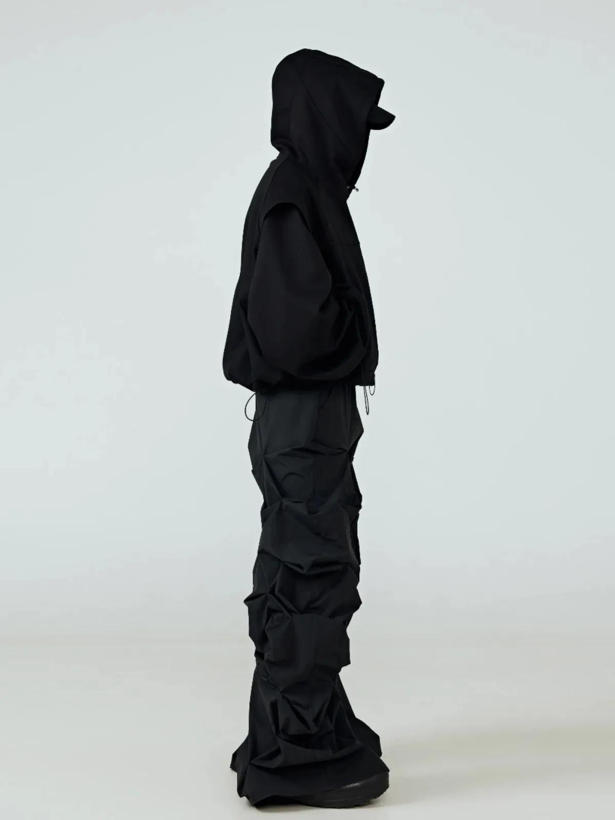 Mauroicardi printemps automne Cool Long noir empilé pantalon pour hommes taille élastique Streetwear